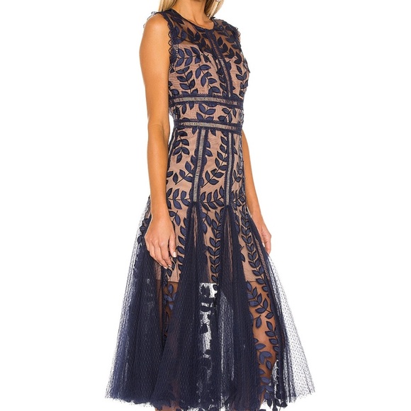 Bronx & Banco Blue Saba Leaf Appliqué Lace Midi Dress Size Small - Picture 3 of 12